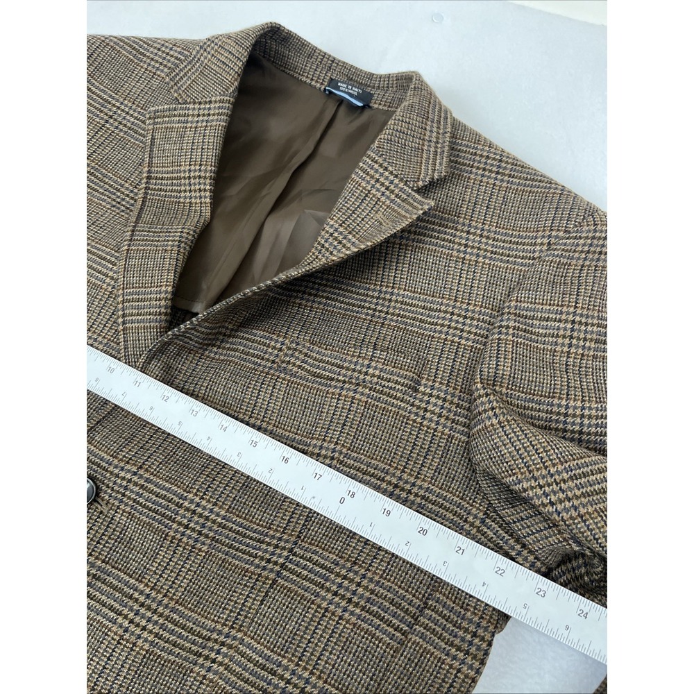 Tommy Hilfiger Plaid Check Wool Blazer Sport Coat Men 44S Elbow Patch Half Lined - Picture 4 of 7